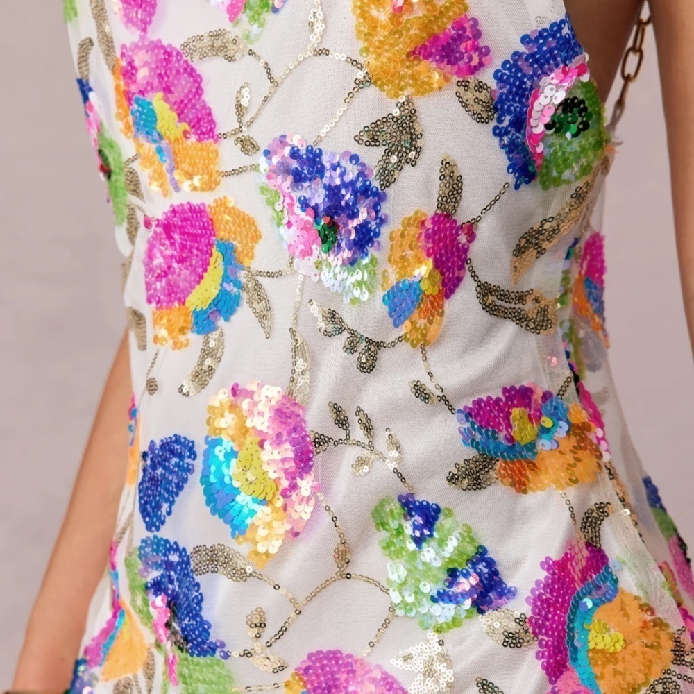 Floral Sequin Dress with Chain Straps - Picture 3 of 5